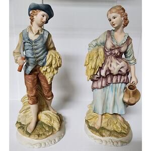 Lefton China Harvest Figurines Man & Woman – Hand Painted Vintage – 10” Tall